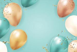 Party Glossy Holiday Background with Balloons and confetti and white empty card vector