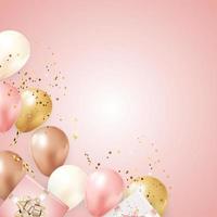 Party Glossy Holiday Background with Balloons and confetti and white empty card vector