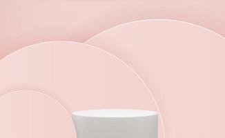 Realistic 3d pedestal over pink circle background. Trendy empty podium display for ads cosmetic product presentation vector