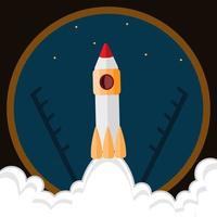 Icon on the theme space rocket at the cosmodrome launch from Earth in the style of flat vector