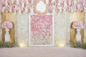 Wedding backdrop with flower and wedding decoration photo