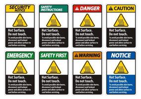 superficie caliente, no tocar, para evitar posibles quemaduras en la piel, desconecte y bloquee la energía y permita que la superficie se enfríe antes de dar servicio a la señal de símbolo aislar sobre fondo blanco, ilustración vectorial vector