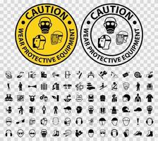 Set Caution Wear Protective Equipment Isolate on transparent Background,Vector Illustration vector