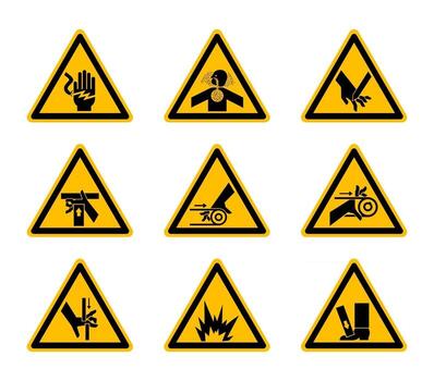 Triangular Warning Hazard Symbols labels On White Background vector