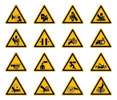 Triangular Warning Hazard Symbols labels On White Background vector