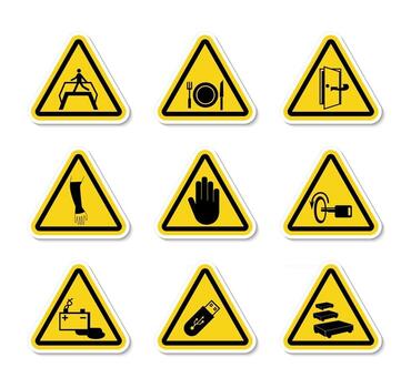 Triangular Warning Hazard Symbols labels Sign Isolate on White Background,Vector Illustration vector