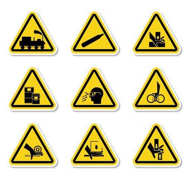 Triangular Warning Hazard Symbols labels On White Background vector