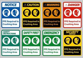 Sign PPE Required In Crushing Area Isolate on White Background vector