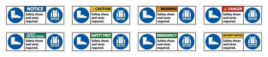 Safety Shoes And Vest Required With PPE Symbols on white background vector