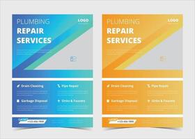 Plumbing flyer template. Plumbing service flyer poster ideas. Plumber service flyer design samples. Plumber service flyer design in two color versions. Plumbing problem fixer flyer template. vector