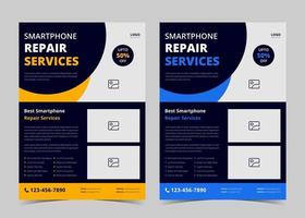 Smartphone repair service flyer template. Cell phone repair flyer poster template. Phone repair service flyer. Smartphone repair service flyer sample and ideas vector