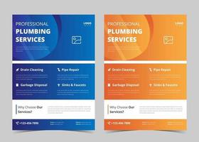 Plumbing flyer template. Plumbing service flyer poster ideas. Plumber service flyer design samples. Plumber service flyer design in two color versions. Plumbing problem fixer flyer template. vector