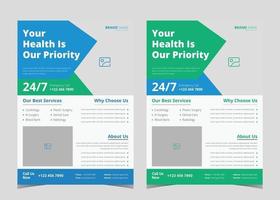 Medical flyer template. Medical flyer design ideas. Healthcare leaflet poster template. Hospital service promotional leaflet vector