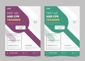 First aid and crp training flyer template. First aid training service promotion poster leaflet template. Crp training flyer poster design vector