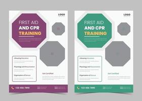 First aid and crp training flyer template. First aid training service promotion poster leaflet template. Crp training flyer poster design vector