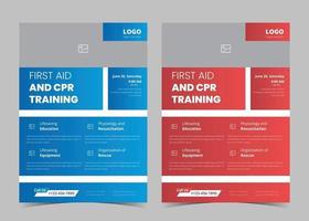 First aid and crp training flyer template. First aid training service promotion poster leaflet template. Crp training flyer poster design vector