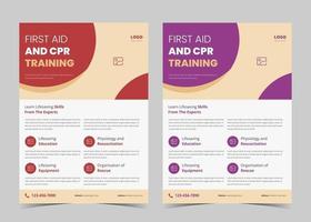 First aid and crp training flyer template. First aid training service promotion poster leaflet template. Crp training flyer poster design vector