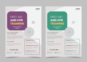 First aid and crp training flyer template. First aid training service promotion poster leaflet template. Crp training flyer poster design vector