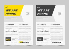 We are hiring flyer design. We are hiring poster template. Job vacancy leaflet flyer template design vector