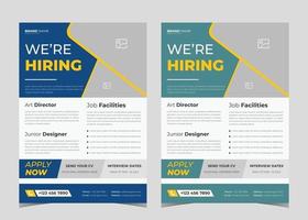 We are hiring flyer design. We are hiring poster template. Job vacancy leaflet flyer template design vector