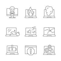 Computer damage linear icons set vector