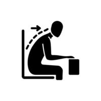 Forward tilted sitting position black glyph icon vector