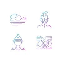 Sci fi and cyberpunk gradient linear vector icons set