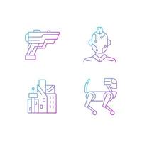 Cyberpunk items gradient linear vector icons set