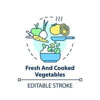 Fresh and cooked vegetables concept icon vector