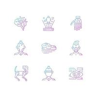 Cyberpunk attributes gradient linear vector icons set