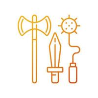 Knight weapons gradient linear vector icon. Medieval times. Arming sword and lance. Mace, battle-axe. Tournaments. Thin line color symbols. Modern style pictogram. Vector isolated outline drawing
