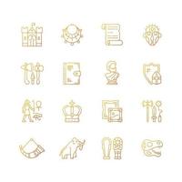 Heritage and museum gradient linear vector icons set. Medieval times. Excavated treasure. Historic building. Thin line contour symbols bundle. Isolated vector outline illustrations collection