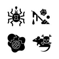 Infection spread source black glyph icons set on white space. Dangerous threat for human lives. Micro organisms risk. Insect toxin. Dangerous diseases. Silhouette symbols. Vector isolated illustration