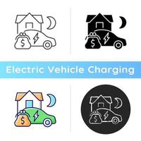 EV energy tariff icon. Paying specific amount of money for charging up electric vehicle. Natural source of energy. Linear black and RGB color styles. Isolated vector illustrations