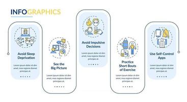 Plantilla de infografía de vector de consejos de impulso de autocontrol. elementos de diseño de presentación de crecimiento personal. visualización de datos con 5 pasos. gráfico de la línea de tiempo del proceso. diseño de flujo de trabajo con iconos lineales