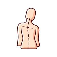 Uneven shoulders RGB color icon. Postural change. Difficulty walking. Back pain. Skeletal imbalances in body. Asymmetrical alignment. Unequal gaps between arms and trunk. Isolated vector illustration