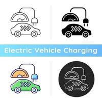 Level 3 charger icon. Rapid way for getting car battery filled up. Fast electricity source. Ecological fuel usage. Linear black and RGB color styles. Isolated vector illustrations