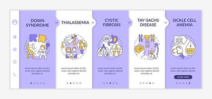 Common genetic diseases onboarding vector template. Responsive mobile website with icons. Web page walkthrough 5 step screens. Healthcare problem color concept with linear illustrations