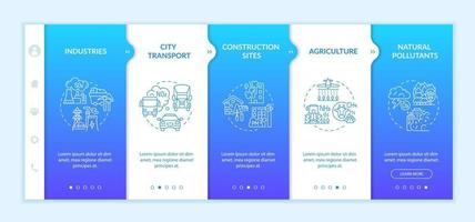 Surrounding air pollution onboarding vector template. Responsive mobile website with icons. Web page walkthrough 5 step screens. Natural pollutant, construction color concept with linear illustrations