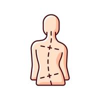 Uneven hips and shoulders RGB color icon. Abnormal curve in spine. Worsening scoliosis. Muscular imbalances. Difference in leg length. Unusual gait. Hip pain. Isolated vector illustration