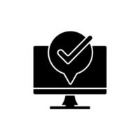 Computer functioning well black glyph icon. office desktop PC maintenance. Hardware repair service. Electronics diagnostics. Silhouette symbol on white space. Vector isolated illustration