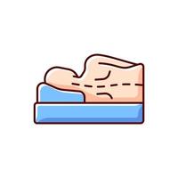 Incorrect sleeping position RGB color icon. Unnatural, unnecessary curves in spine. Putting pressure on nerves. Stress on spine. Decreased blood circulation to heart. Isolated vector illustration