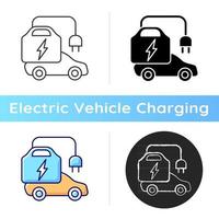 icono de cargador de ev portátil. estación de carga para electromóviles que se pueden transportar. repostaje del coche en cualquier lugar. Estilos lineales de color negro y rgb. ilustraciones vectoriales aisladas vector