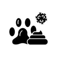 Animal waste black glyph icon. Source of transmitting infection. Spreading toxic particles. Biological risk. Dangerous diseases. Silhouette symbol on white space. Vector isolated illustration