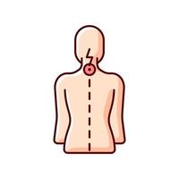 Neck pain RGB color icon. Nerve root compression. Cervical radiculitis. Pressure on spinal nerves. Straining from poor posture. Muscle weakness, inflammation. Isolated vector illustration