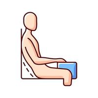 Bad sitting habit RGB color icon. Leaning back into chair backrest. Incorrect sitting angle. Leaning slightly back. Joint stiffness, pinched nerves. Balance distorting. Isolated vector illustration