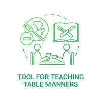 Tool for teaching table manners concept icon. School meal requirements. Giving knowledge about how to be nice. Eating meal idea thin line illustration. Vector isolated outline RGB color drawing