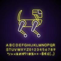 Animal like robot neon light icon. Cyborg mechanical pet. Innovative drone. Futuristic technology. Outer glowing effect. Sign with alphabet, numbers and symbols. Vector isolated RGB color illustration