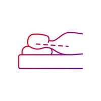 Correct sleeping position for reducing neck pain gradient linear vector icon. Natural alignment. Back-lying posture. Thin line color symbols. Modern style pictogram. Vector isolated outline drawing