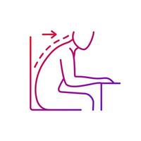 Forward tilted sitting position gradient linear vector icon. Rounded shoulders and stance. Unsupported posture. Thin line color symbols. Modern style pictogram. Vector isolated outline drawing